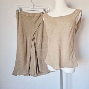 Vintage Lafayette 148 New York Set of Linen Tank Top A-Line Skirt Natural Beige